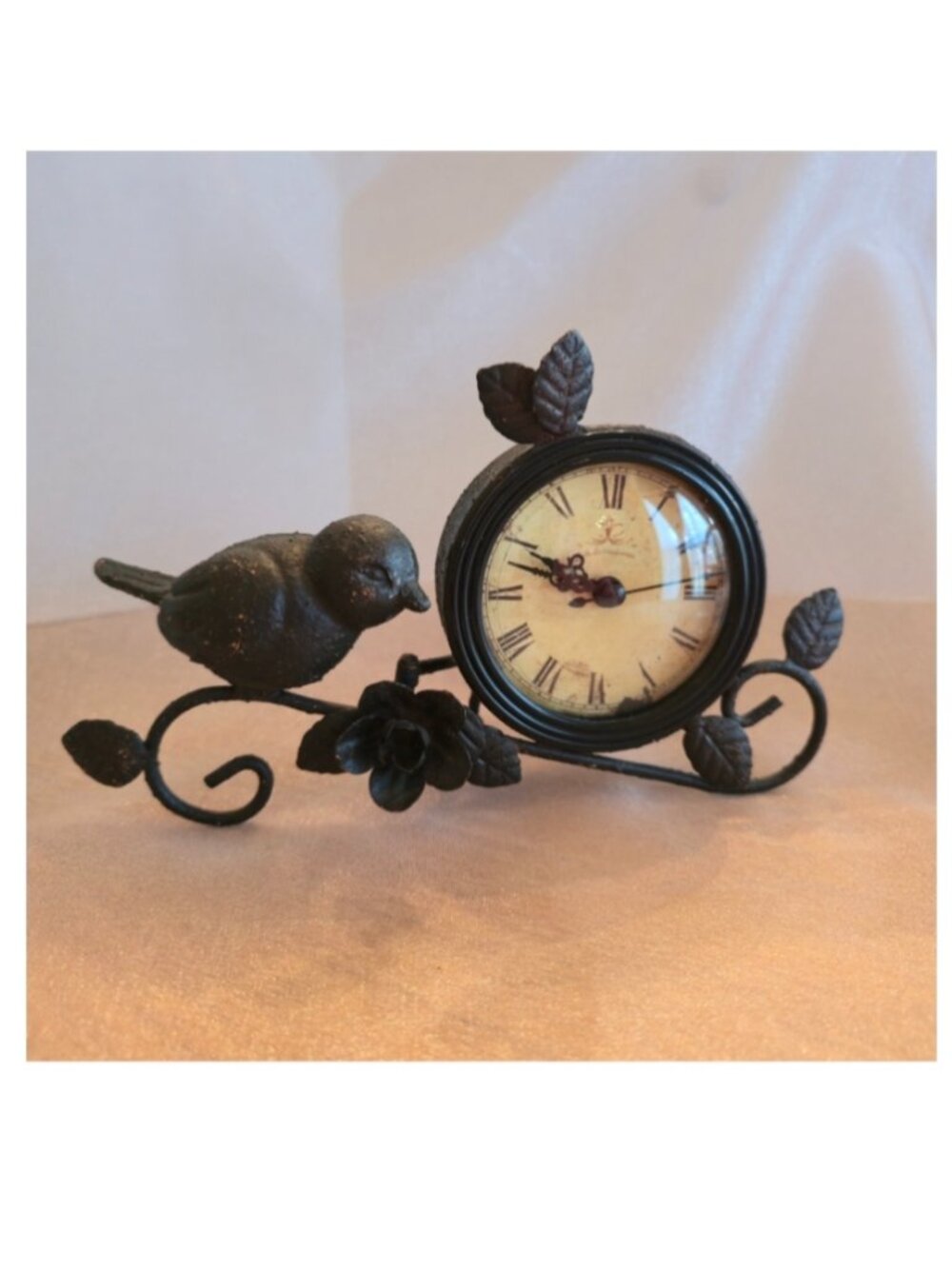 Vintage style Cafe des Marguerites Iron Bird Clock
